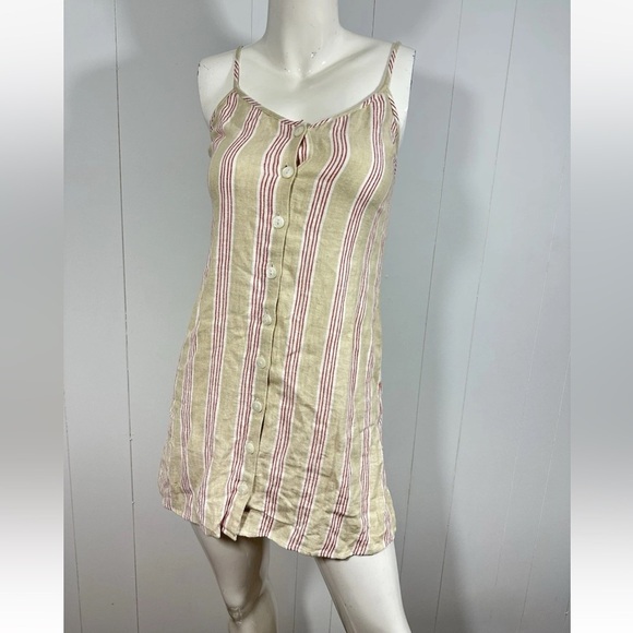 NWT Forever 21 Button Front Mini Woven Sundress Striped Linen Rayon - Picture 1 of 7